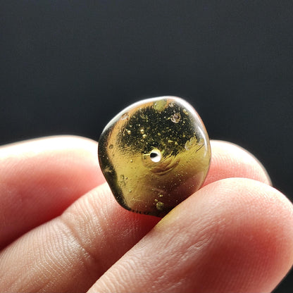 Polished Moldavite Bead: Authentic Czech Tektite Crystal (1.4g, 13mm x 13mm x 4mm)
