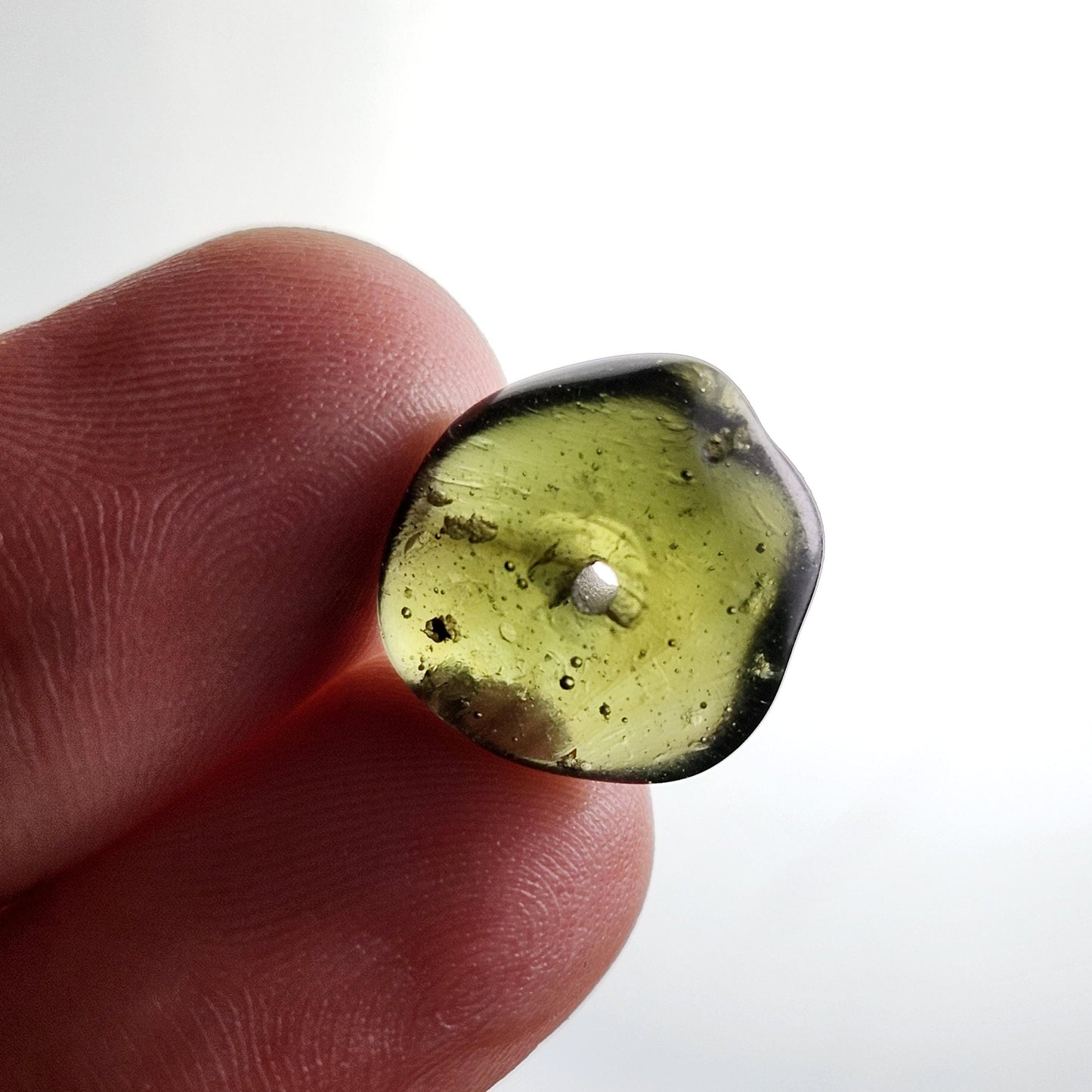 Polished Moldavite Bead: Authentic Czech Tektite Crystal (1.4g, 13mm x 13mm x 4mm)