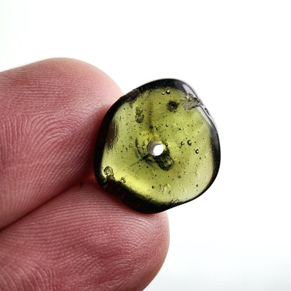 Polished Moldavite Bead: Authentic Czech Tektite Crystal (1.4g, 13mm x 13mm x 4mm)