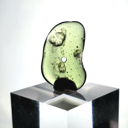 Polished Moldavite Bead: Authentic Czech Tektite Crystal (1.6g, 21mm x 13mm x 3mm)
