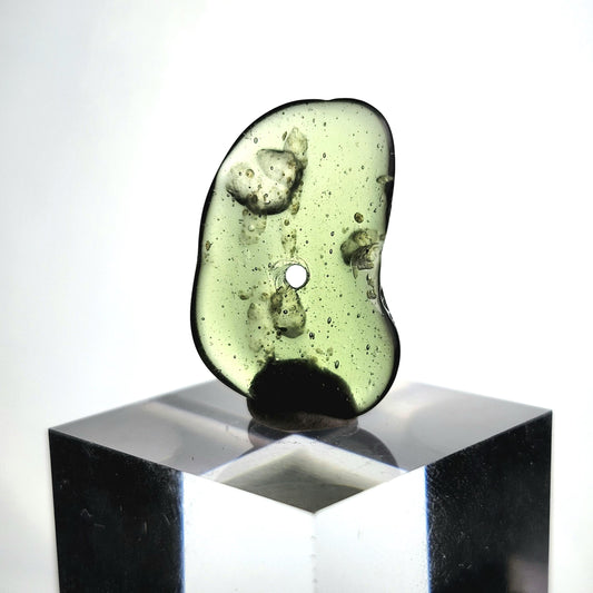 Polished Moldavite Bead: Authentic Czech Tektite Crystal (1.6g, 21mm x 13mm x 3mm)