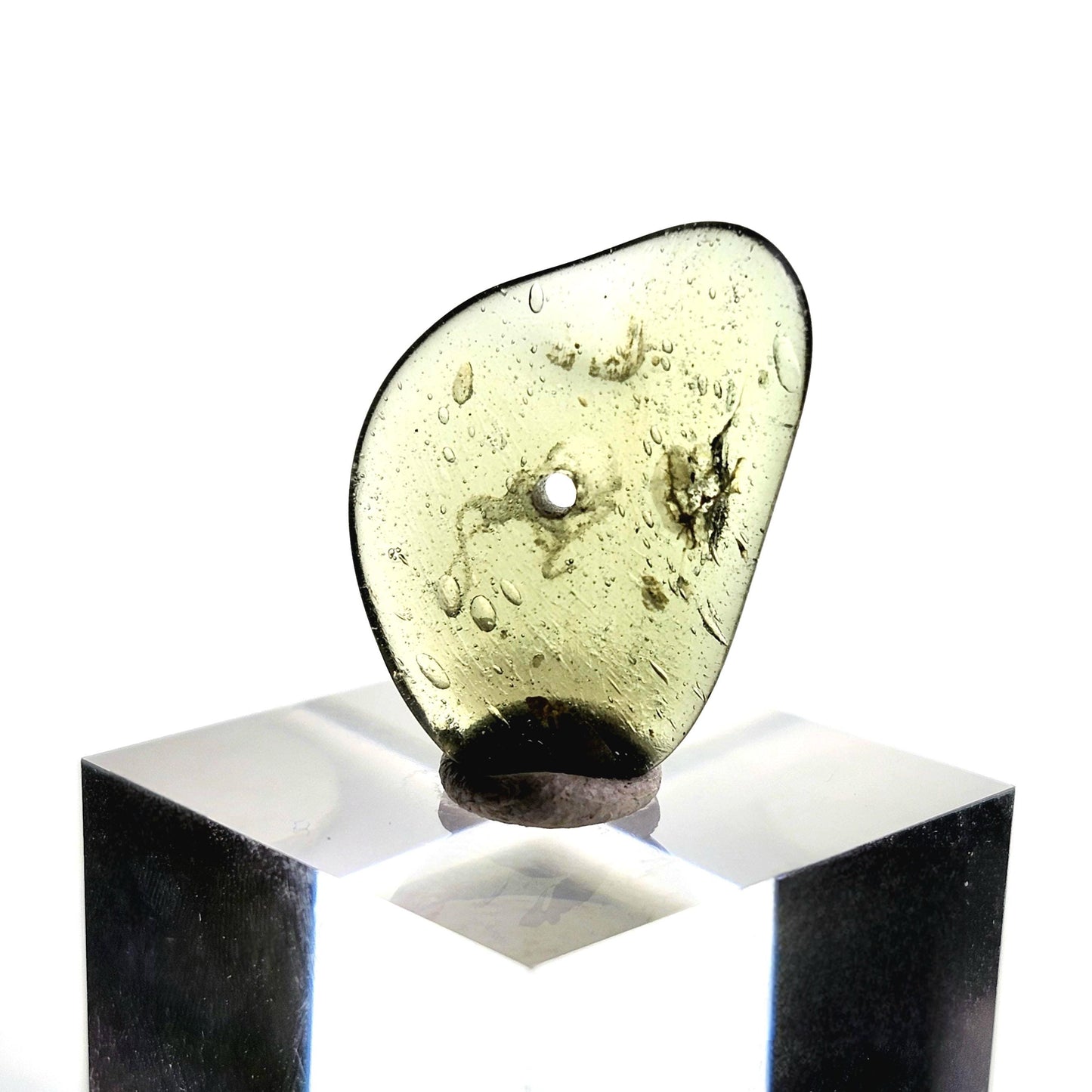 Polished Moldavite Bead: Authentic Czech Tektite Crystal (1.7g, 20mm x 14mm x 3mm)