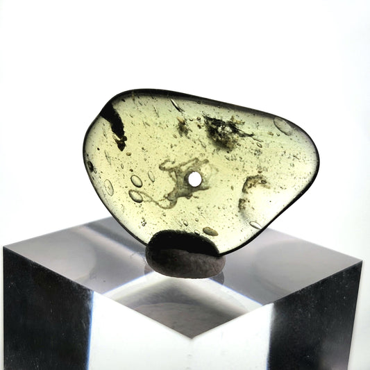 Polished Moldavite Bead: Authentic Czech Tektite Crystal (1.7g, 20mm x 14mm x 3mm)