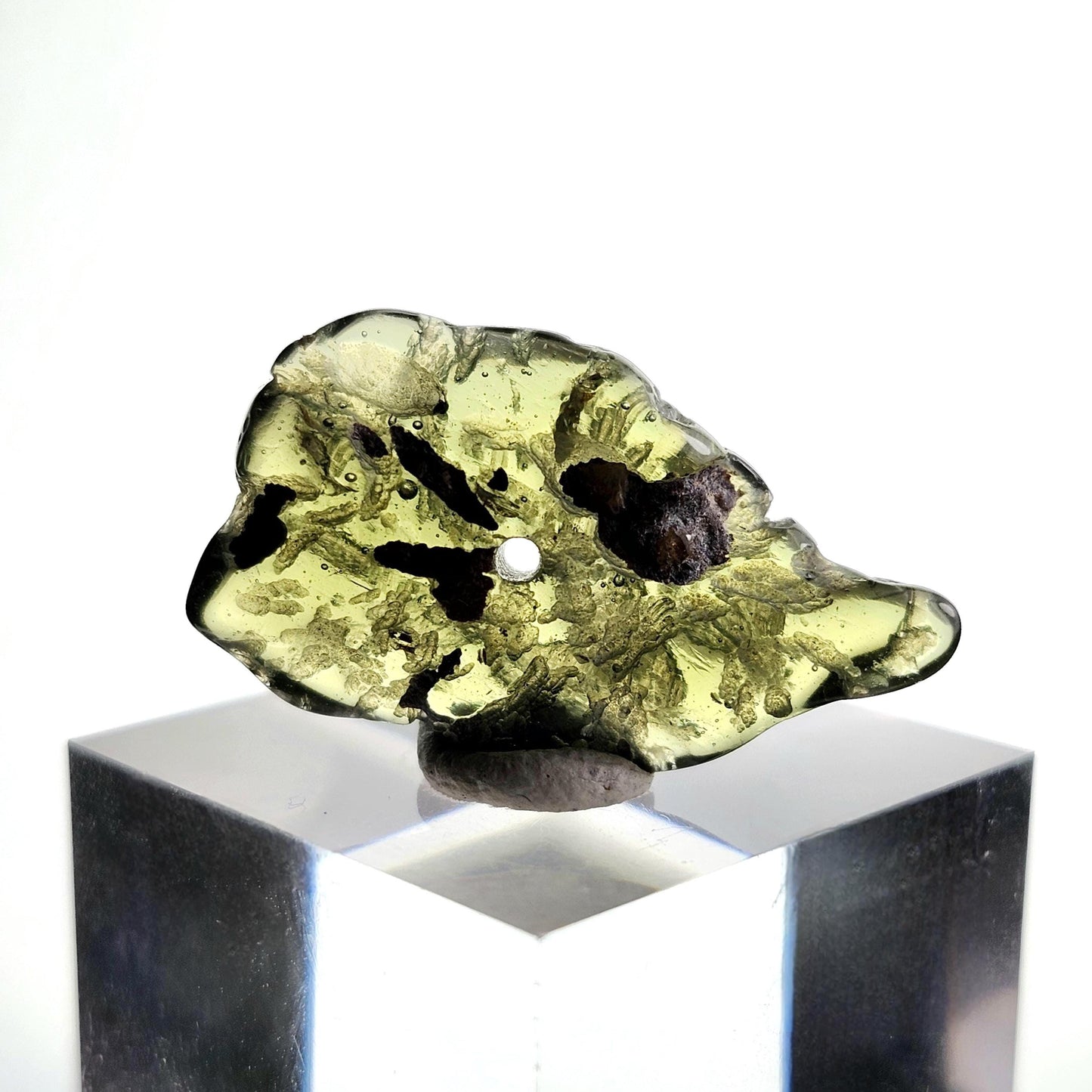Polished Moldavite Bead: Authentic Czech Tektite Crystal (1.8g, 25mm x 15mm x 4mm)