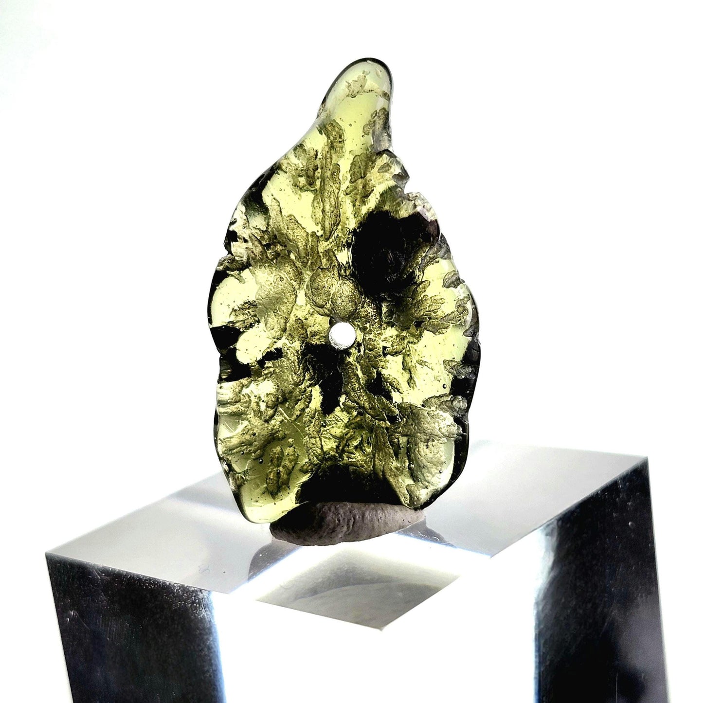Polished Moldavite Bead: Authentic Czech Tektite Crystal (1.8g, 25mm x 15mm x 4mm)