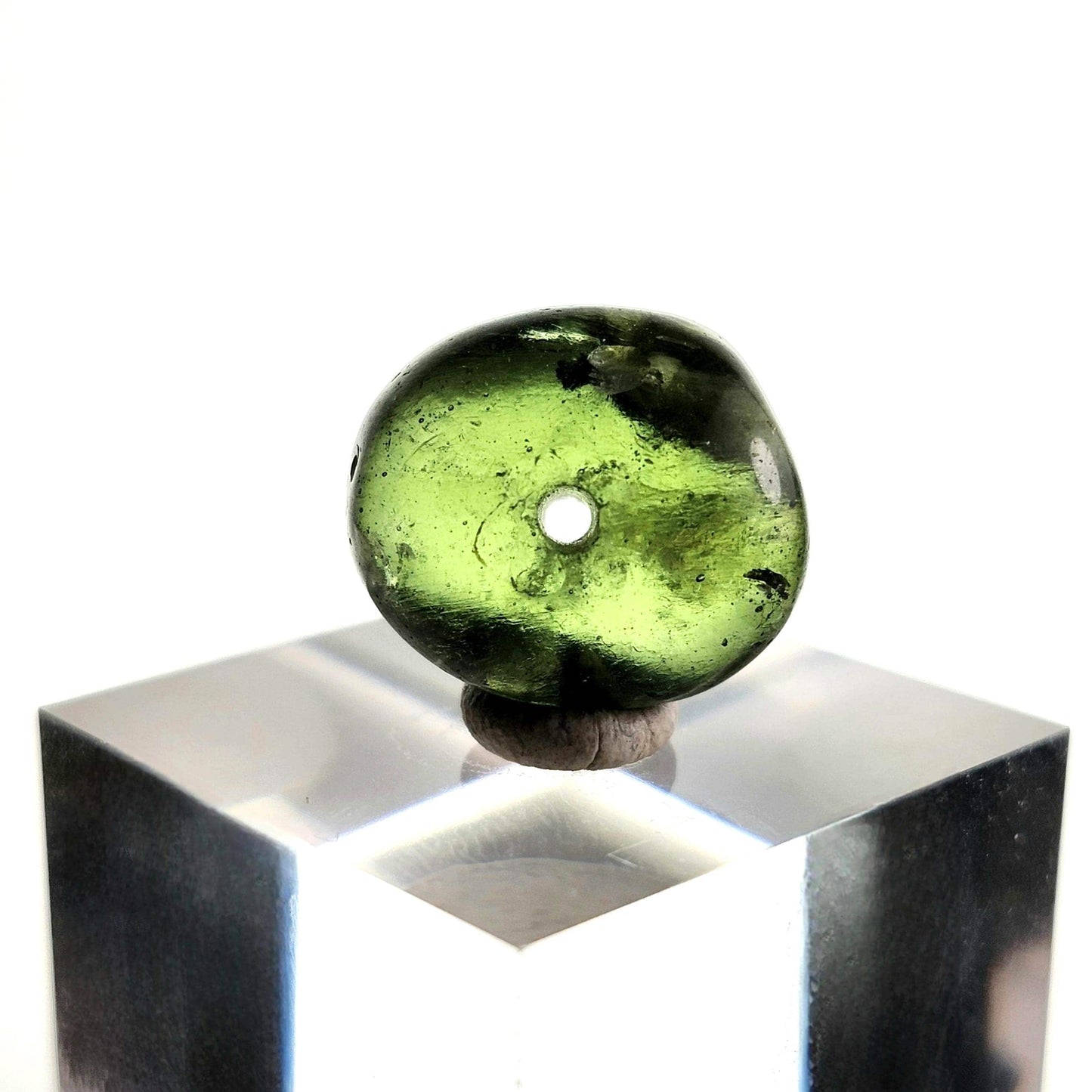 Polished Moldavite Bead: Authentic Czech Tektite Crystal (2.2g, 14x12mm)