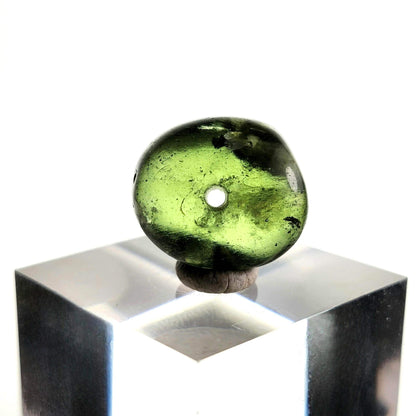 Polished Moldavite Bead: Authentic Czech Tektite Crystal (2.2g, 14x12mm)