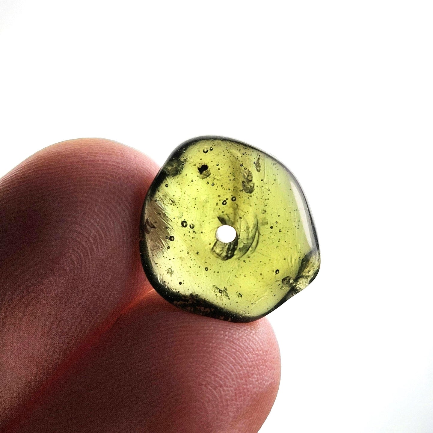 Polished Moldavite Bead: Authentic Czech Tektite Crystal (1.4g, 13mm x 13mm x 4mm)