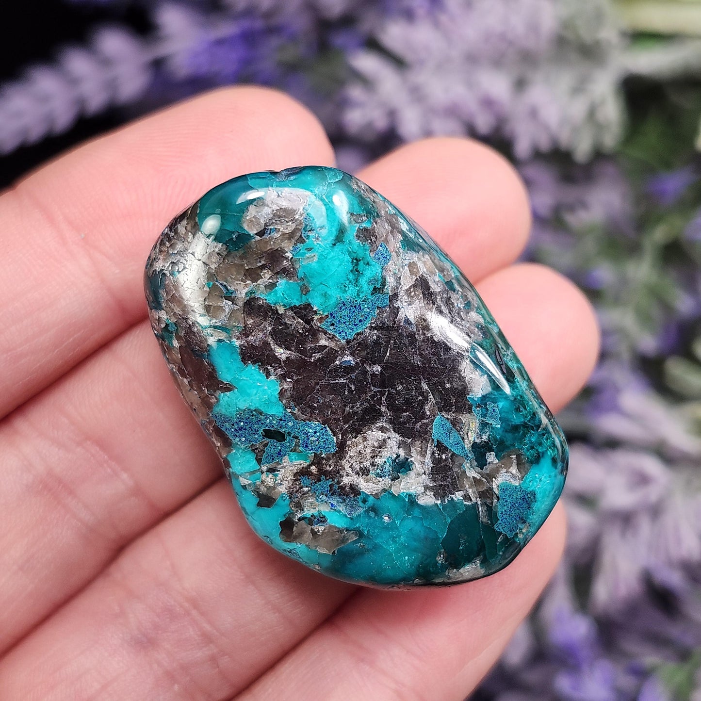 Polished Dioptase & Shattuckite in Quartz Crystal 43.13g, Congo Dioptase Specimen