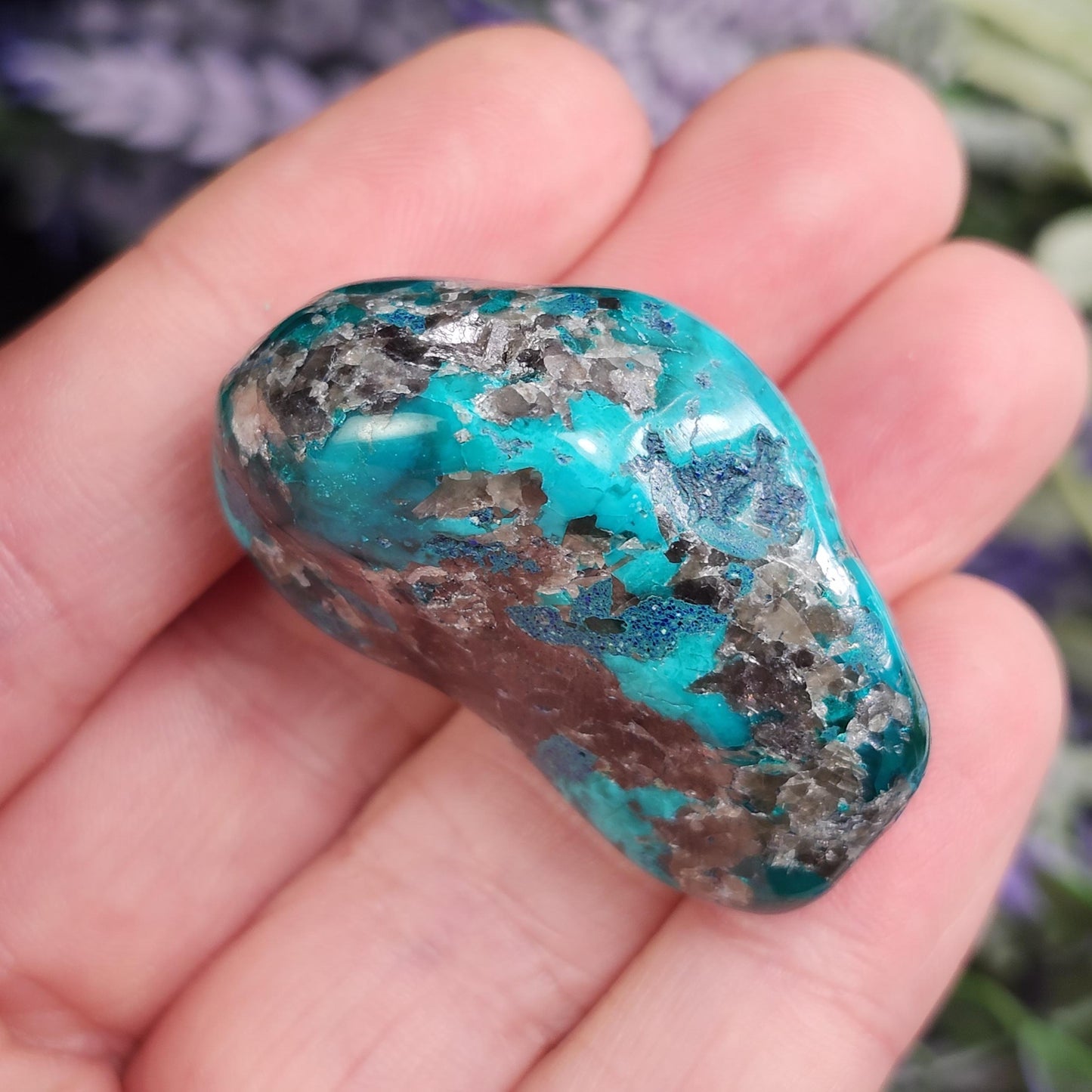 Polished Dioptase & Shattuckite in Quartz Crystal 43.13g, Congo Dioptase Specimen