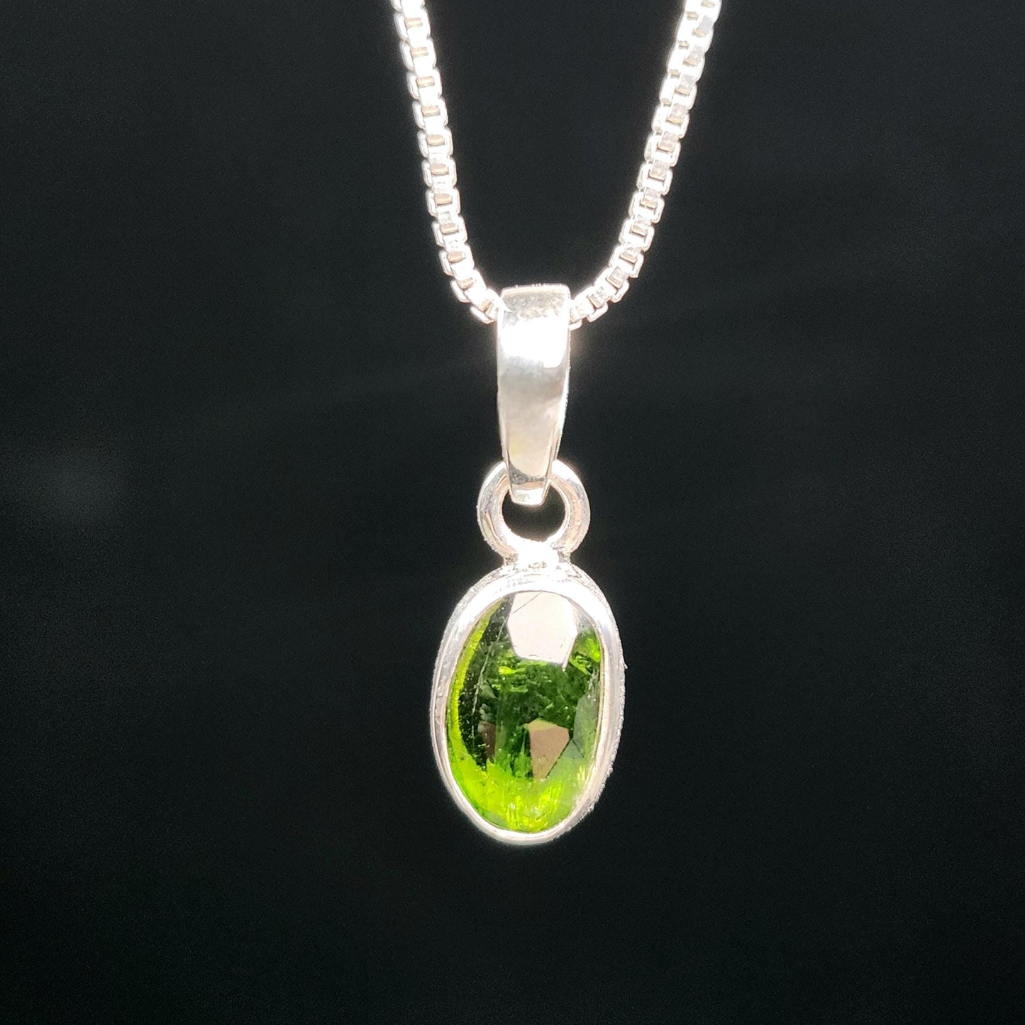 Chrome Diopside Crystal Pendant, Sterling Silver Siberian Green Diopside Necklace