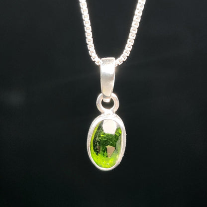 Chrome Diopside Crystal Pendant, Sterling Silver Siberian Green Diopside Necklace