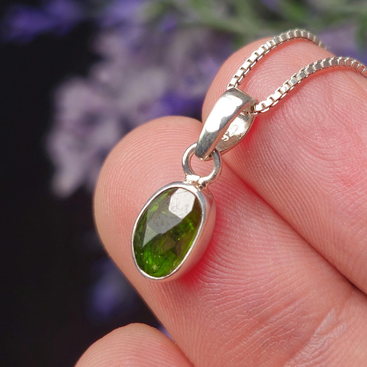 Chrome Diopside Crystal Pendant, Sterling Silver Siberian Green Diopside Necklace