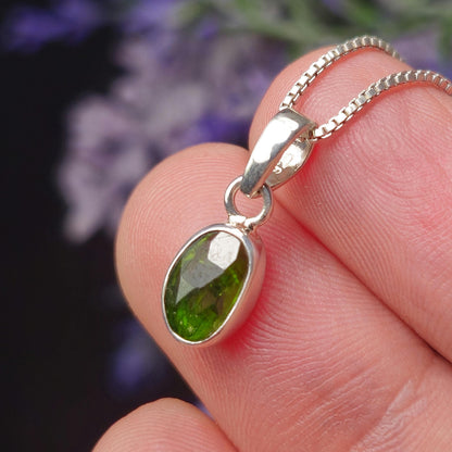 Chrome Diopside Crystal Pendant, Sterling Silver Siberian Green Diopside Necklace