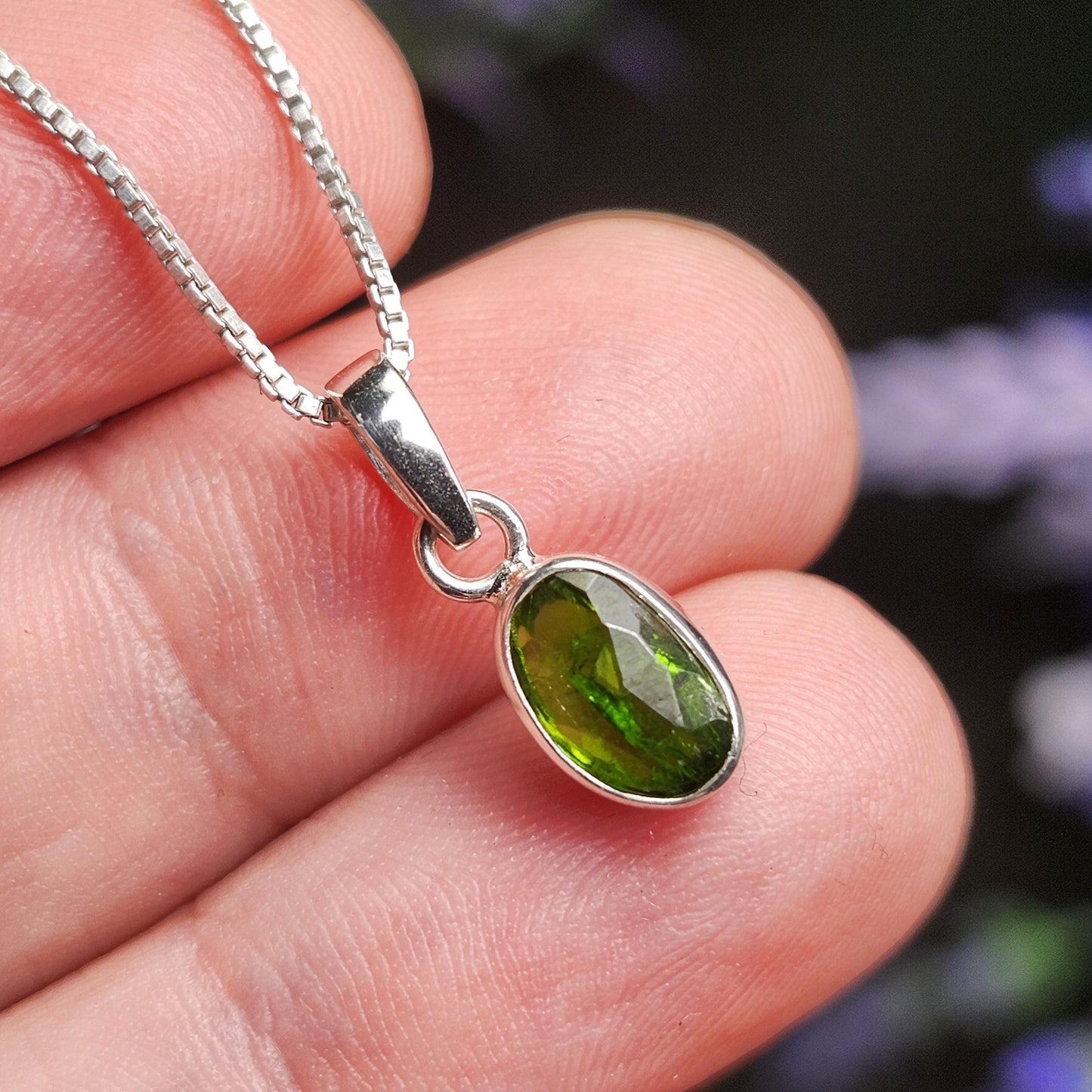 Chrome Diopside Crystal Pendant, Sterling Silver Siberian Green Diopside Necklace