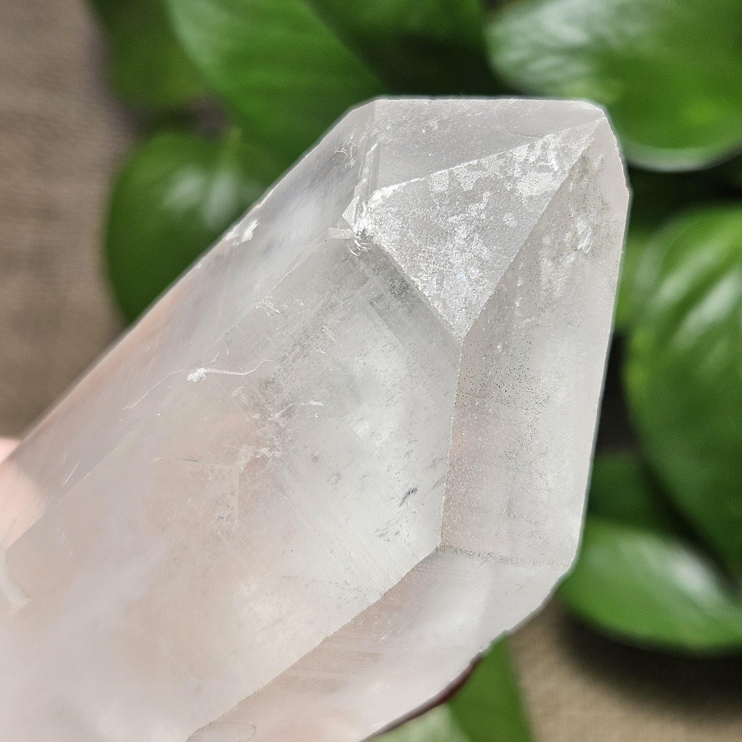Lemurian Quartz Crystal (420g), Brazilian Quartz with Barcode Striations and Double Termination