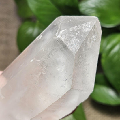 Lemurian Quartz Crystal (420g), Brazilian Quartz with Barcode Striations and Double Termination