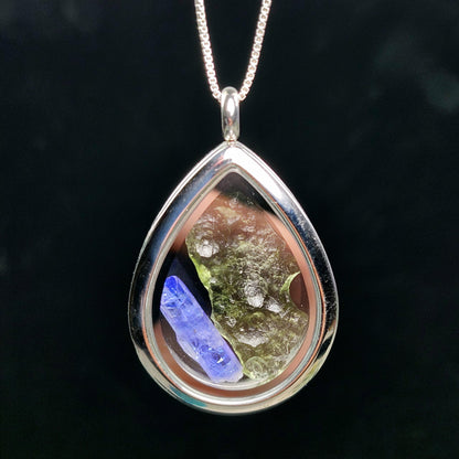 Moldavite & Tanzanite Locket Pendant