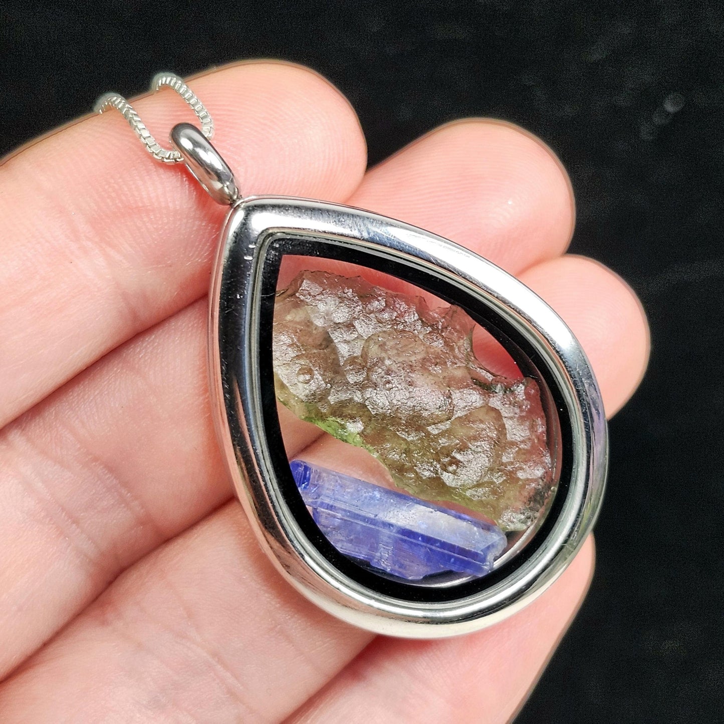 Moldavite & Tanzanite Locket Pendant