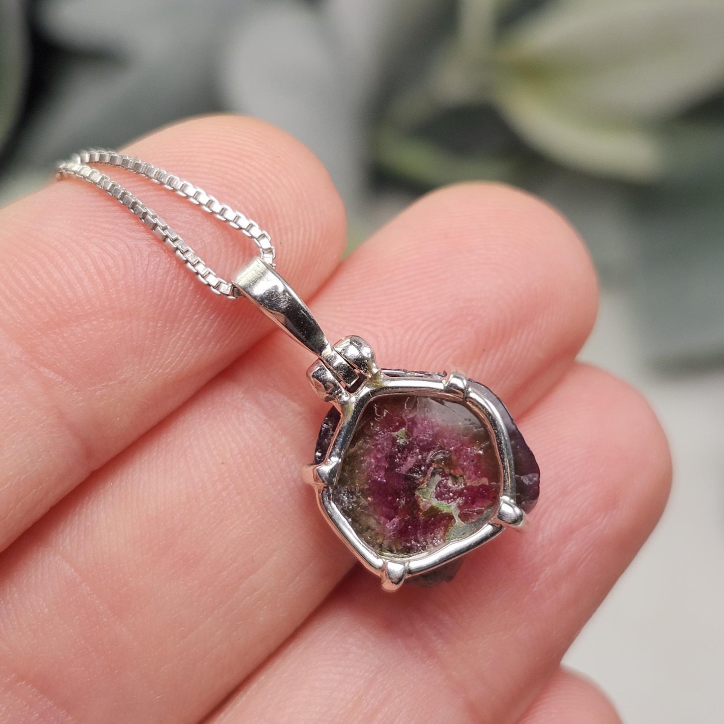 Watermelon Tourmaline Slice Pendant