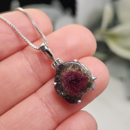 Watermelon Tourmaline Slice Pendant