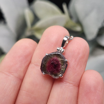 Watermelon Tourmaline Slice Pendant