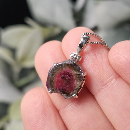 Watermelon Tourmaline Slice Pendant