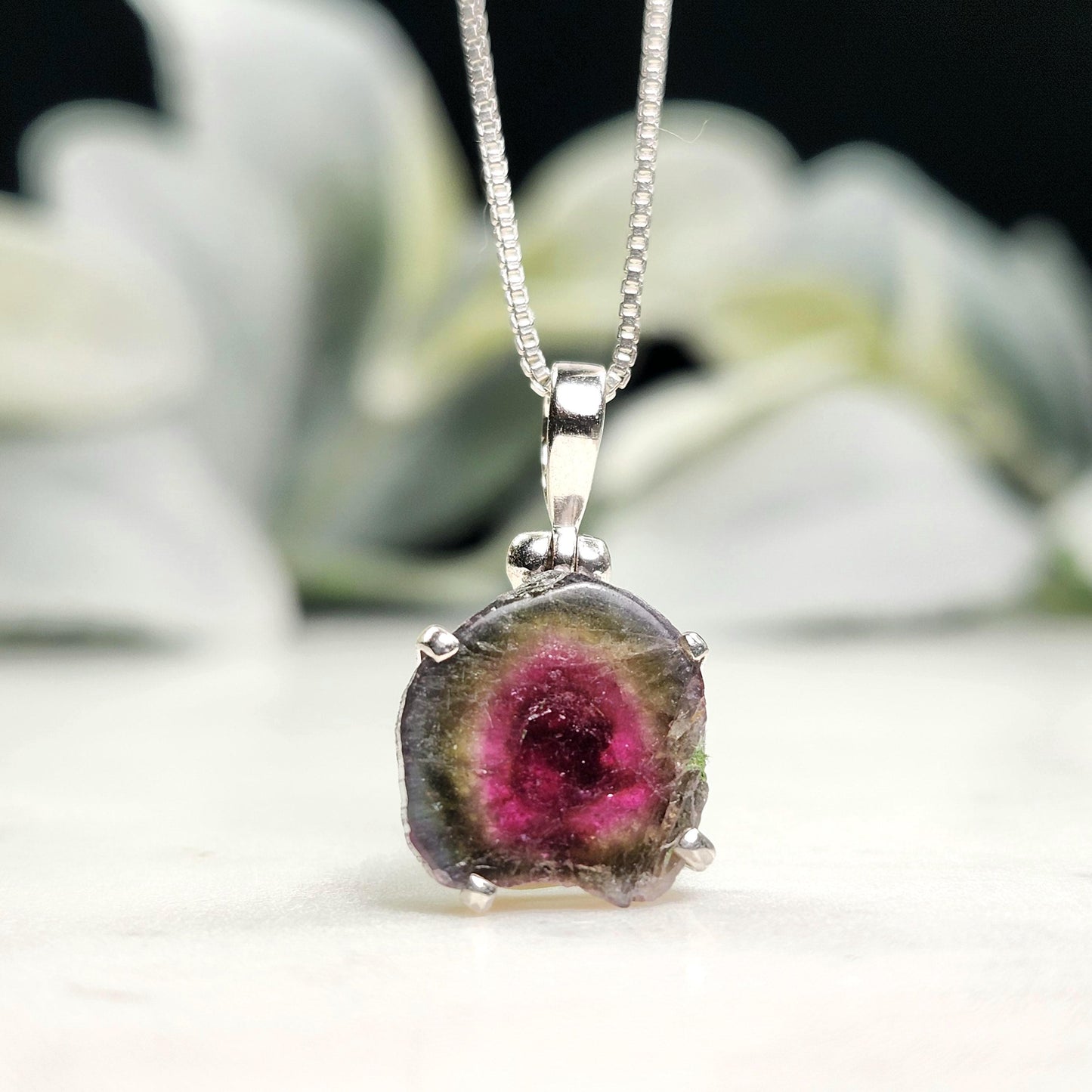 Watermelon Tourmaline Slice Pendant