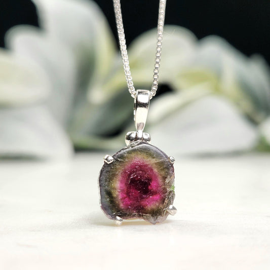 Watermelon Tourmaline Slice Pendant