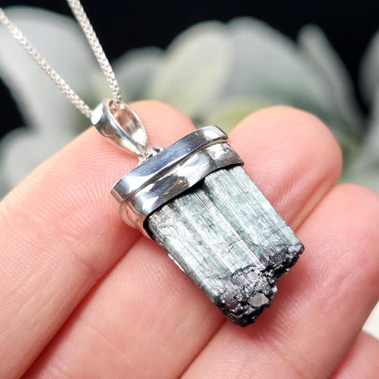 Blue Tourmaline Crystal Pendant, Sterling Silver Tourmaline Necklace