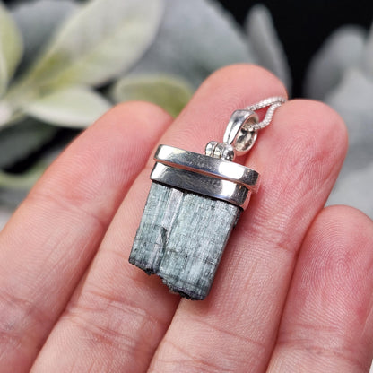Blue Tourmaline Crystal Pendant, Sterling Silver Tourmaline Necklace