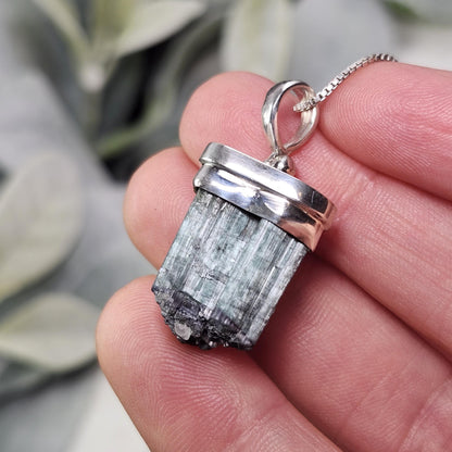 Blue Tourmaline Crystal Pendant, Sterling Silver Tourmaline Necklace