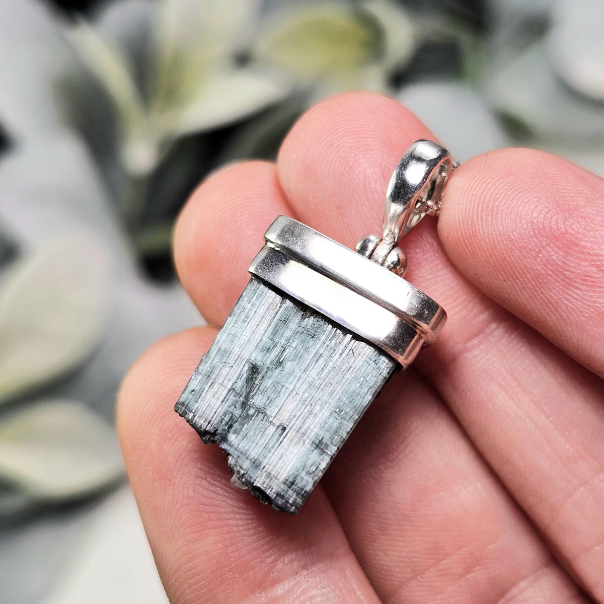 Blue Tourmaline Crystal Pendant, Sterling Silver Tourmaline Necklace