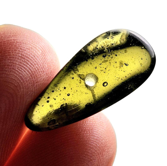 Polished Moldavite Bead: Authentic Czech Tektite Crystal (1.8g, 20mm x 8mm x 7mm)