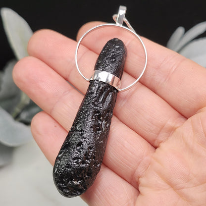 Indochinite Tektite Pendant, Sterling Silver