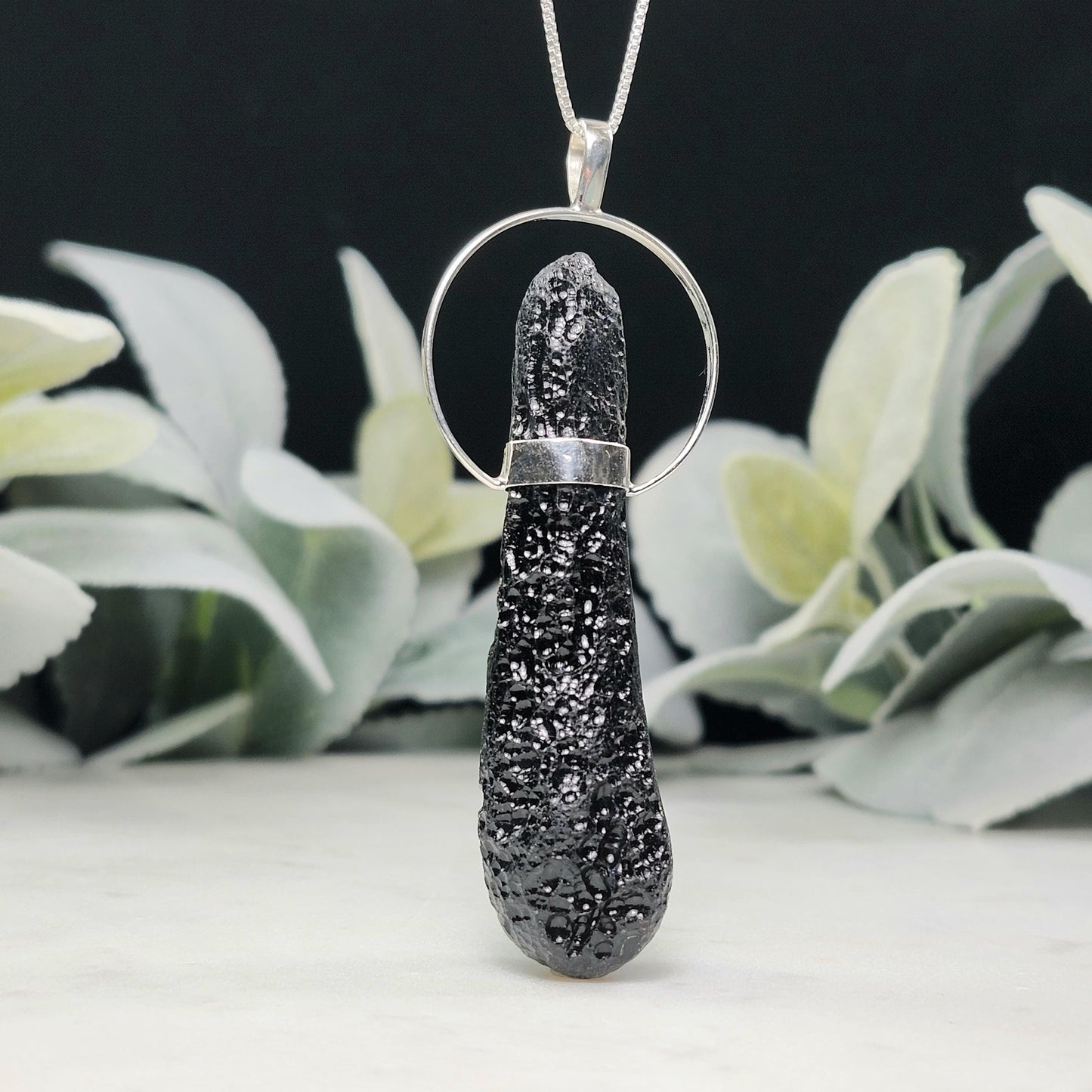 Indochinite Tektite Pendant, Sterling Silver