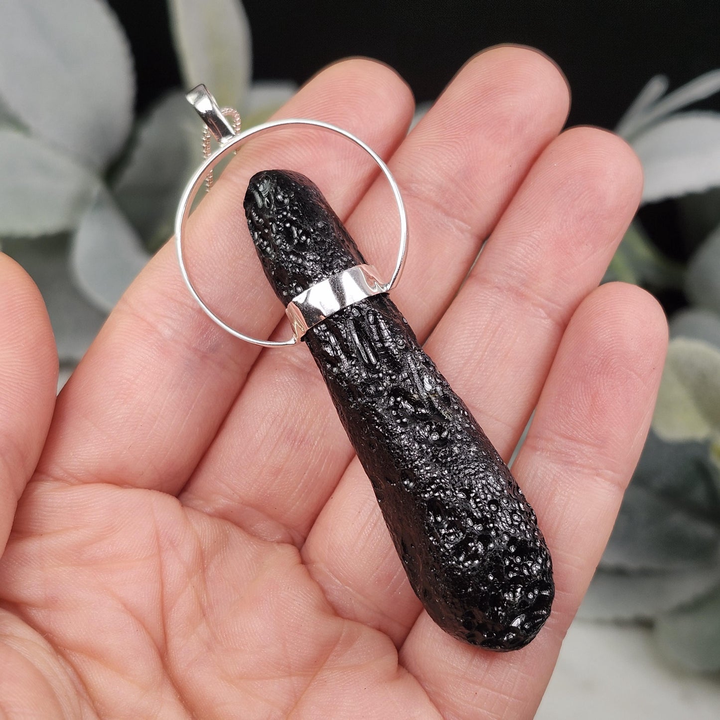 Indochinite Tektite Pendant, Sterling Silver