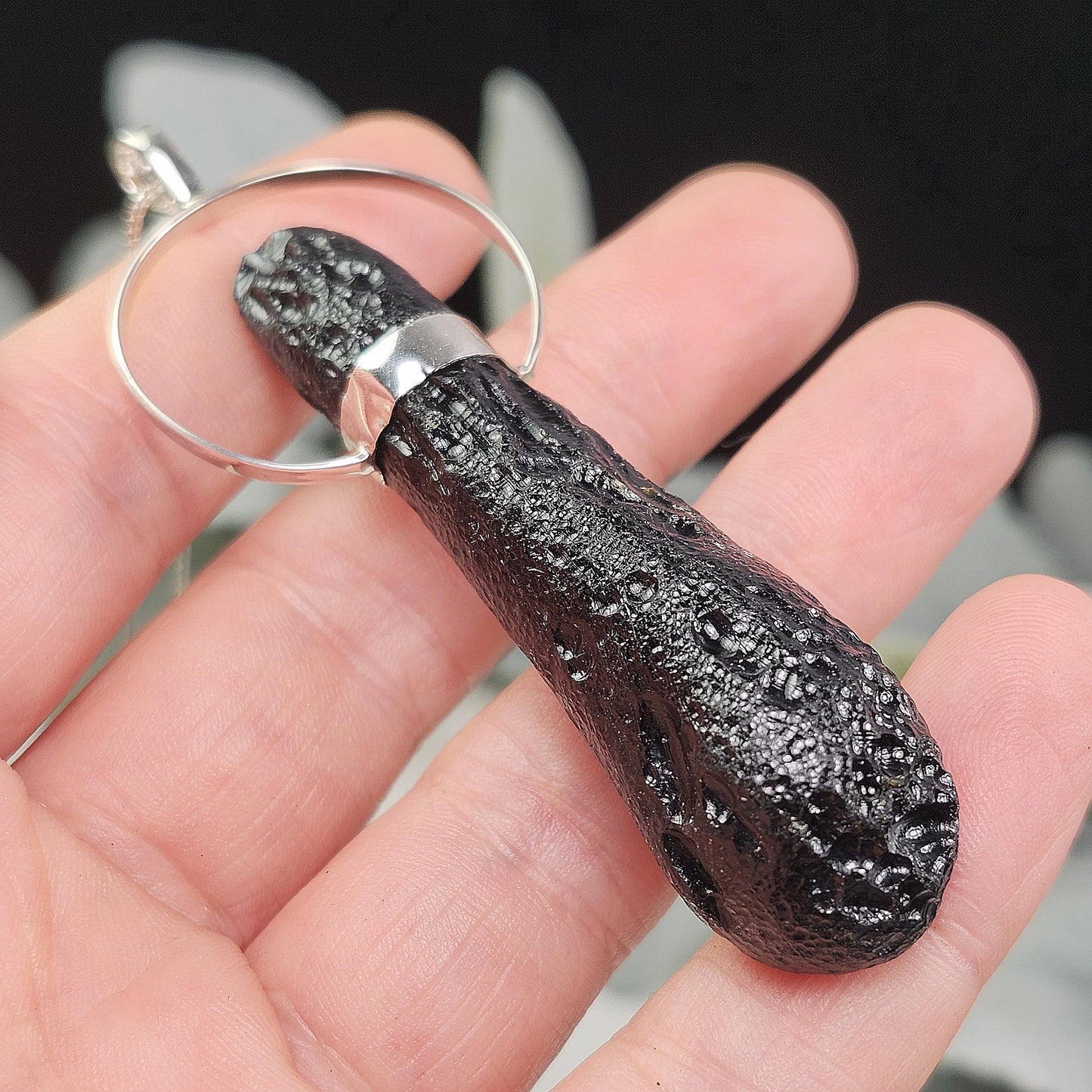 Indochinite Tektite Pendant, Sterling Silver