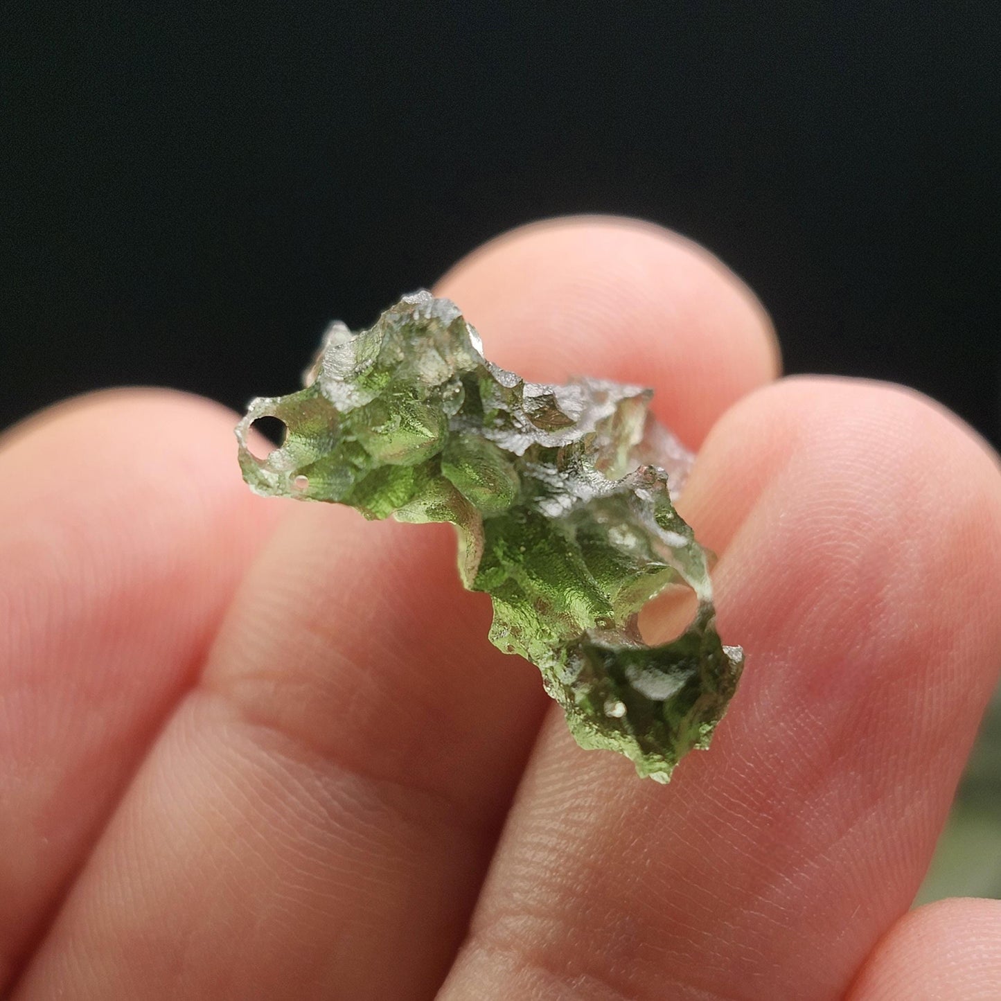 Besednice "Hedgehog" Moldavite 1.73g with Natural HOLE