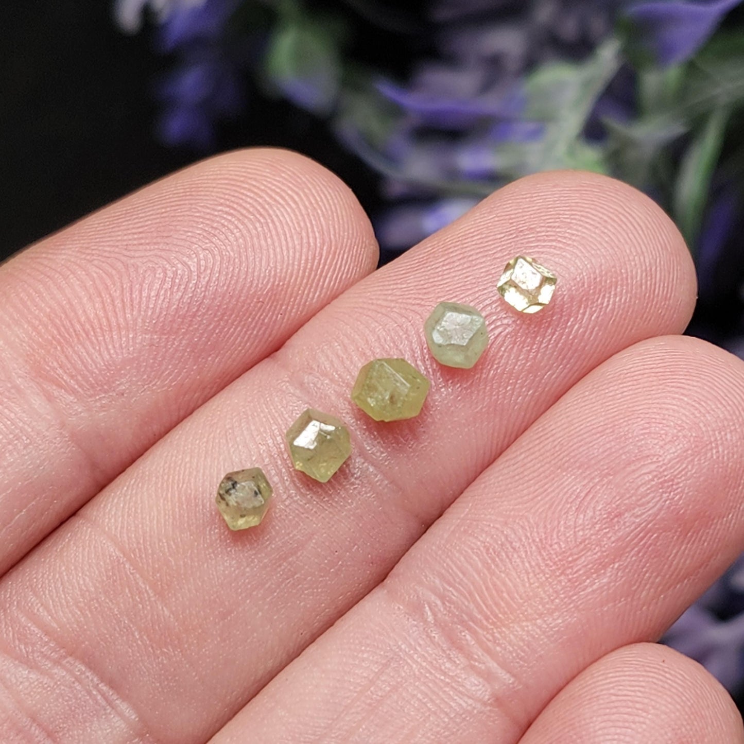 Green Demantoid Garnet Dodecahedron Crystals (Set of 5)