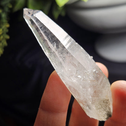 Ganesh Himal Quartz Crystal with Green Chlorite (70mm x20mm): Sacred Himalayan Crystal