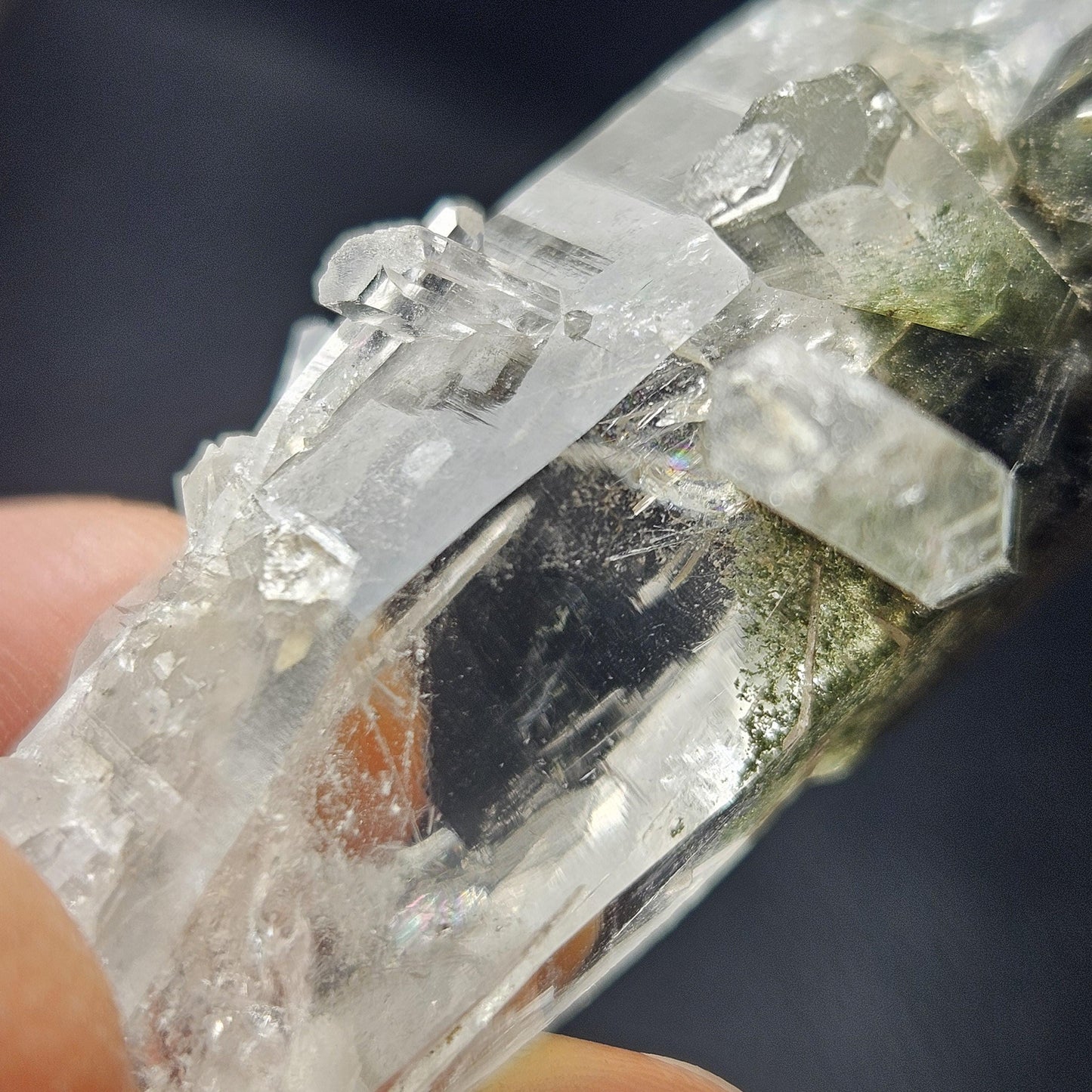 Ganesh Himal Manifestation Nepalese Quartz Crystal with Green Chlorite (65mm x25mm):  Prasem Crystal