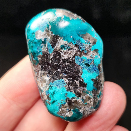Polished Dioptase & Shattuckite in Quartz Crystal 43.13g, Congo Dioptase Specimen