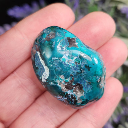 Polished Dioptase & Shattuckite in Quartz Crystal 43.13g, Congo Dioptase Specimen