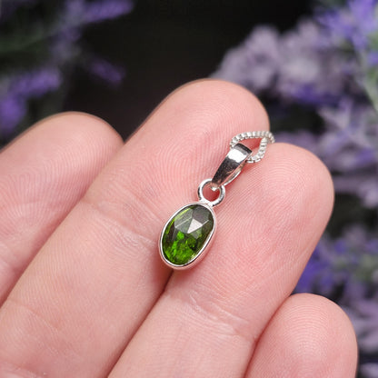 Chrome Diopside Crystal Pendant, Sterling Silver Siberian Green Diopside Necklace