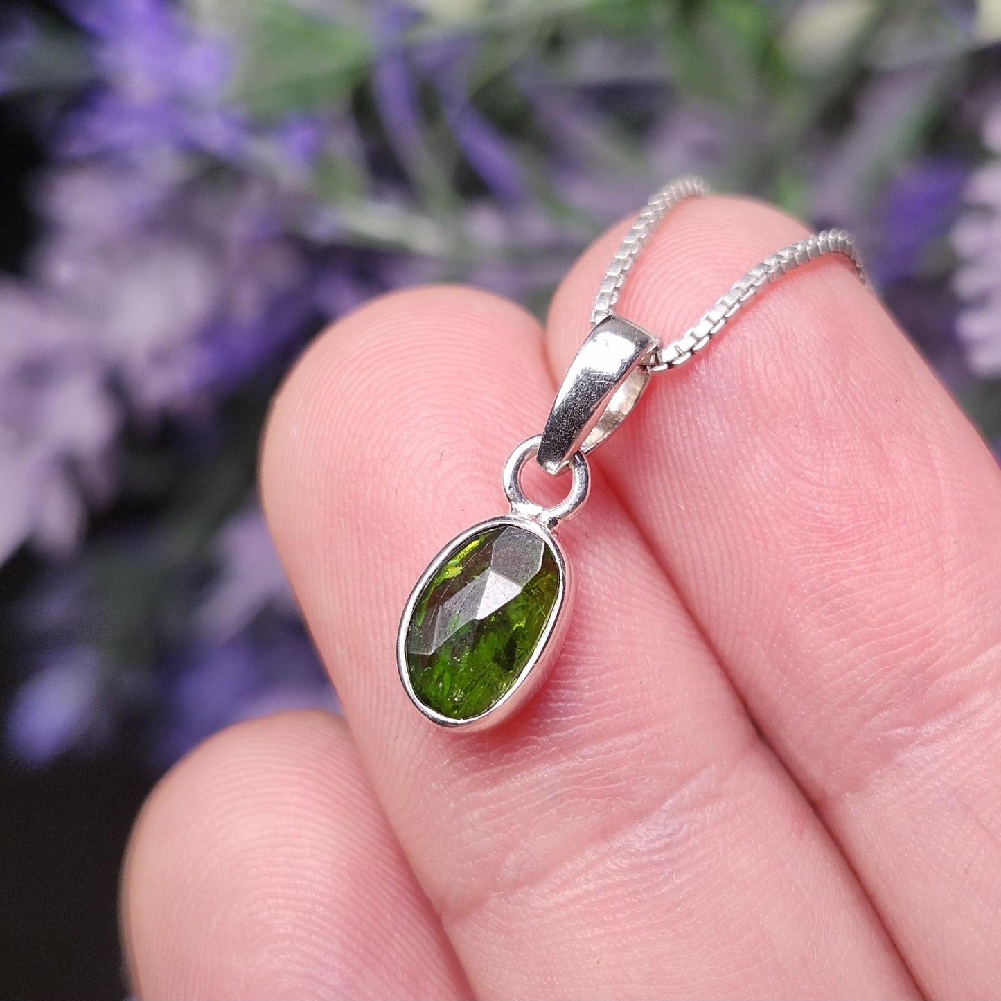 Chrome Diopside Crystal Pendant, Sterling Silver Siberian Green Diopside Necklace