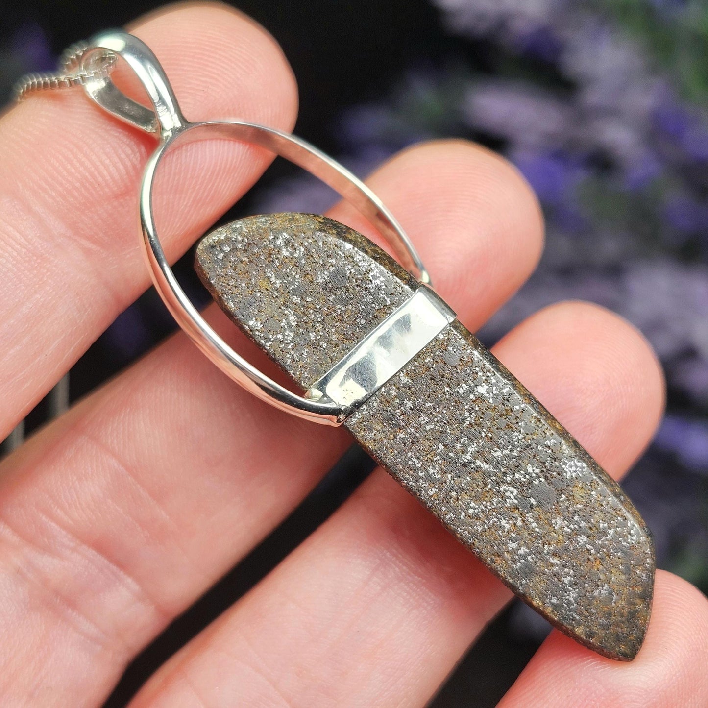 Meteorite Pendant, Natural Meteorite Sterling Silver Necklace