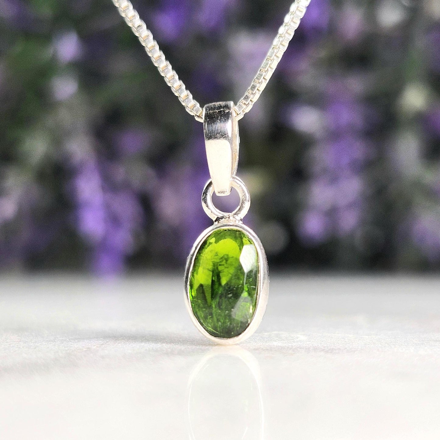 Chrome Diopside Crystal Pendant, Sterling Silver Siberian Green Diopside Necklace