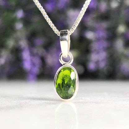 Chrome Diopside Crystal Pendant, Sterling Silver Siberian Green Diopside Necklace