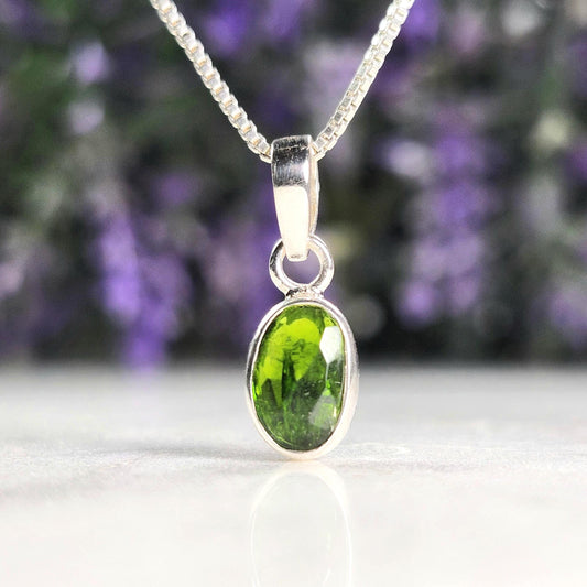 Chrome Diopside Crystal Pendant, Sterling Silver Siberian Green Diopside Necklace